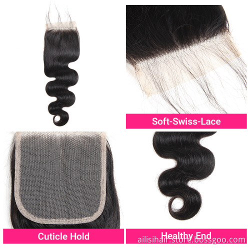 12A  Peruvian Hair Bundles With Closure  Cuticle Aligned Hair Bundles Plus Closure Perivian Human Hair Bundles With Closure